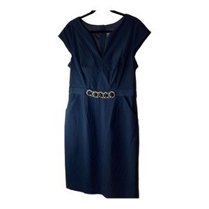 Adrianna Papell‎  Navy Sheath Dress Belt Accent Size 14